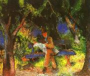 August Macke Man Reading in a Park painting